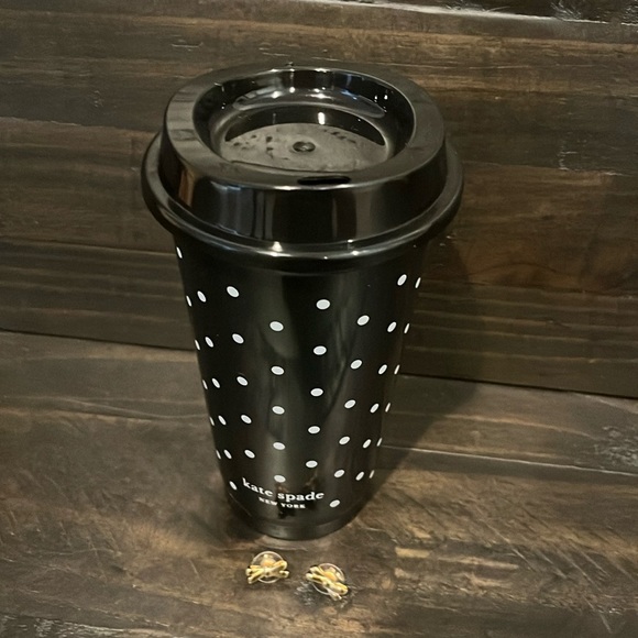 Kate Spade Gold Double Bow Earrings and 12 oz Reusable Plastic Coffee Cup - Picture 4 of 6